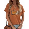 thumbnail image 1 of Womens Funny Short Sleeve V Neck Halloween Thanksgiving Fall T-Shirts Graphic Tee Tops (S,3 Brown), 1 of 1