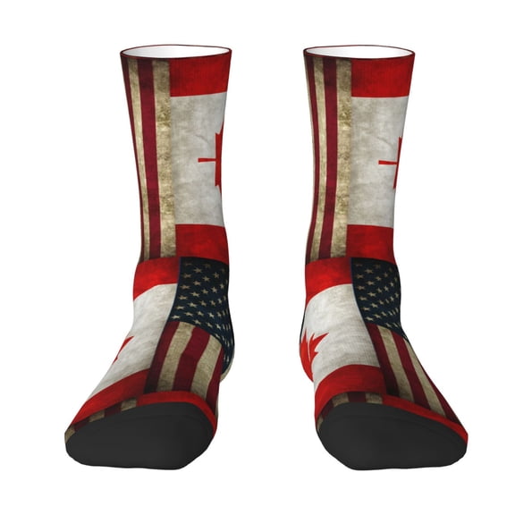 Womens Funny Socks America Canada Flag Printed Patterned Socks Novelty Socks