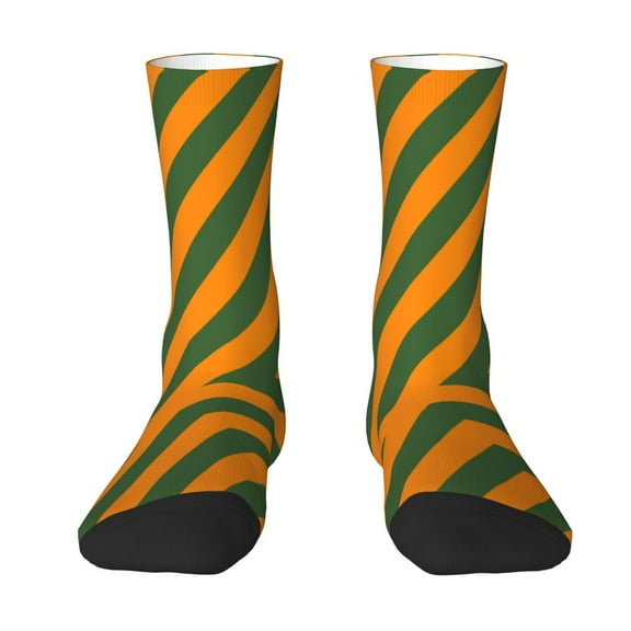Womens Funny Socks Orange Green Stripe Printed Patterned Socks Novelty Socks