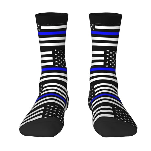 Womens Funny Socks Police Thin Blue Line Flag Printed Patterned Socks Novelty Socks