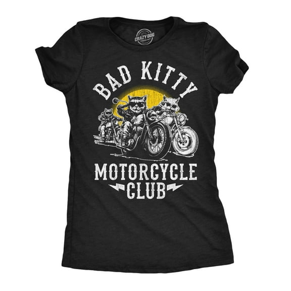 Womens Funny T Shirts Bad Kitty Motorcycle Club Sarcastic Kitten Graphic Novelty Tee for Ladies Womens Graphic Tees