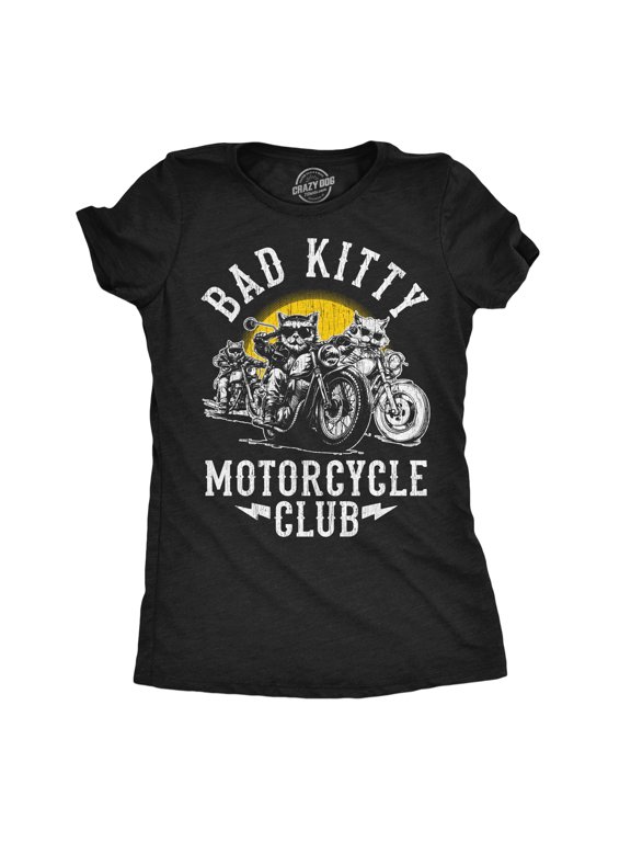 Womens Funny T Shirts Bad Kitty Motorcycle Club Sarcastic Kitten Graphic Novelty Tee for Ladies Womens Graphic Tees