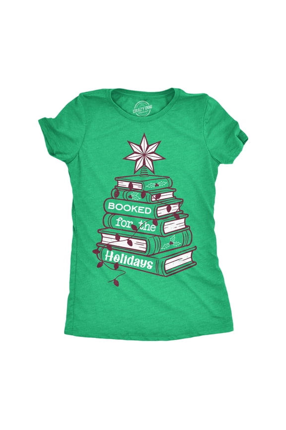Womens Funny T Shirts Booked For The Holidays Sarcastic Christmas Graphic Novelty Reading Tee For Ladies Womens Graphic Tees