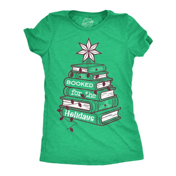 Womens Funny T Shirts Booked For The Holidays Sarcastic Christmas Graphic Novelty Reading Tee For Ladies Womens Graphic Tees