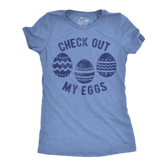 Womens Funny T Shirts Check Out My Eggs Sarcastic Easter Graphic Novelty Tee for Ladies Womens Graphic Tees