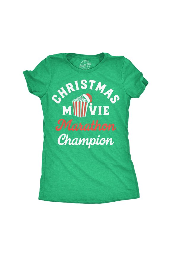 Womens Funny T Shirts Christmas Movie Marathon Champion Tee For Ladies Womens Graphic Tees