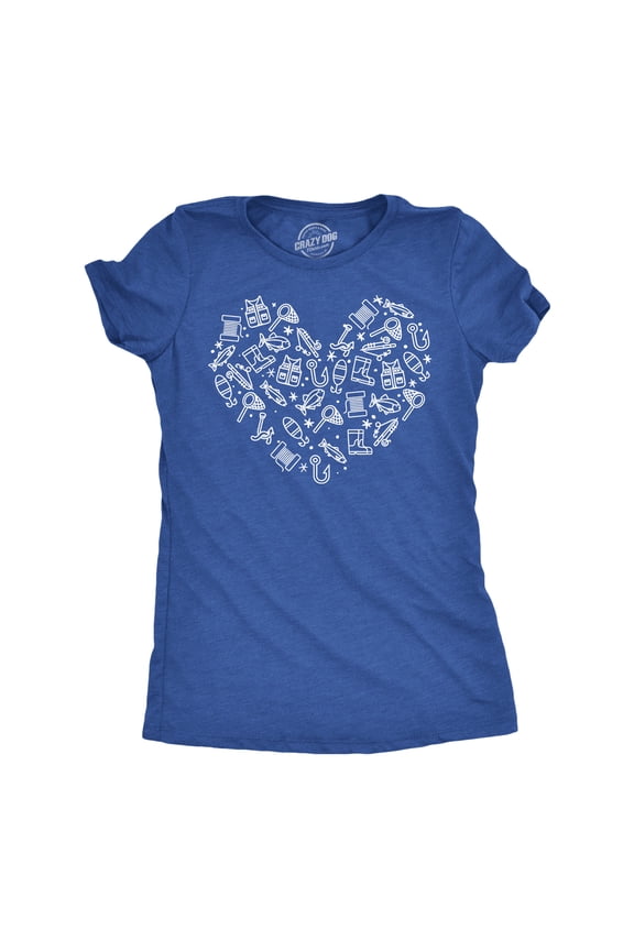 Womens Funny T Shirts Fishing Heart Icons Tee For Ladies Womens Graphic Tees