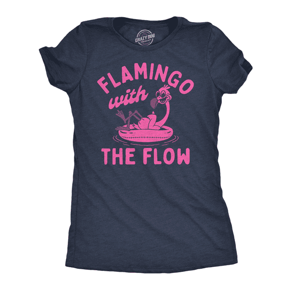 Womens Funny T Shirts Flamingo With The Flow Sarcastic Animal Graphic Tee for Ladies Womens Graphic Tees