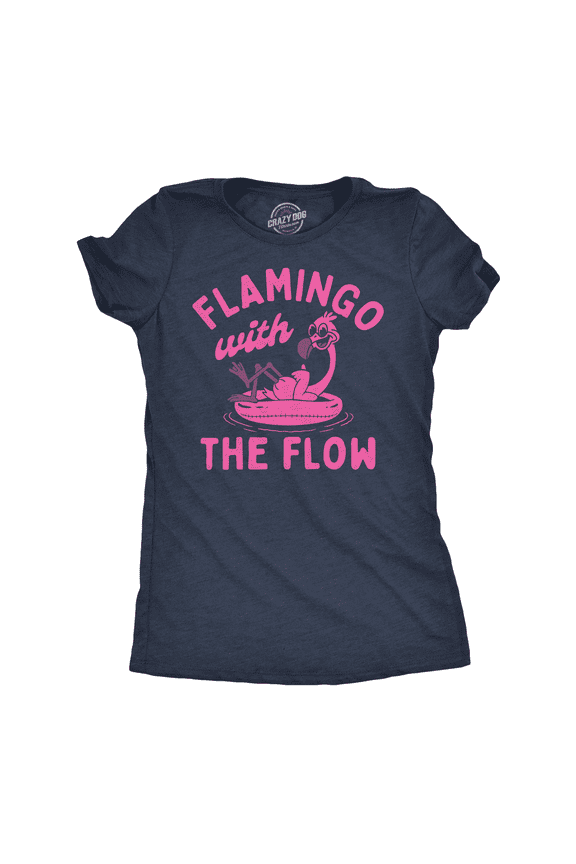 Womens Funny T Shirts Flamingo With The Flow Sarcastic Animal Graphic Tee for Ladies Womens Graphic Tees