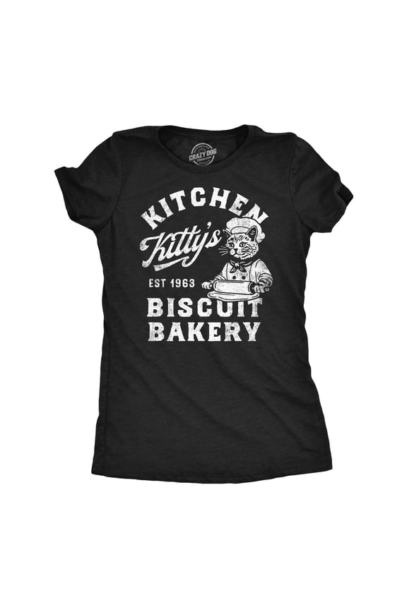 Womens Funny T Shirts Kitchen Kittys Biscuit Bakery Sarcastic Kitten Graphic Tee for Ladies Womens Graphic Tees