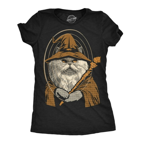 Womens Funny T Shirts Kitty Wizard Magic Cat Graphic Tee for Ladies Womens Graphic Tees