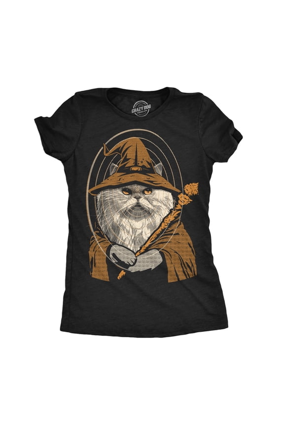 Womens Funny T Shirts Kitty Wizard Magic Cat Graphic Tee for Ladies Womens Graphic Tees