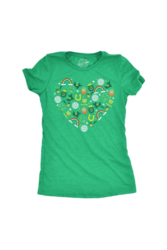 Womens Funny T Shirts Saint Patricks Icon Heart Sarcastic St Paddys Day Tee For Ladies Womens Graphic Tees