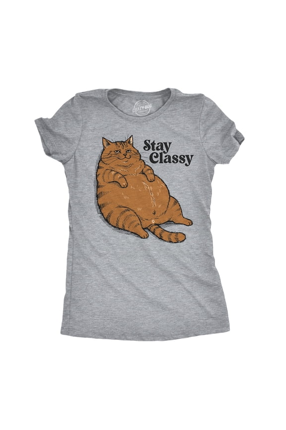 Womens Funny T Shirts Stay Classy Sarcastic Fat Cat Graphic Novelty Tee For Ladies Womens Graphic Tees