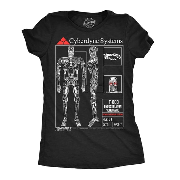 Womens Funny T Shirts T 800 Endoskeleton Schematics Retro Terminator 2 Movie Tee For Ladies Womens Graphic Tees