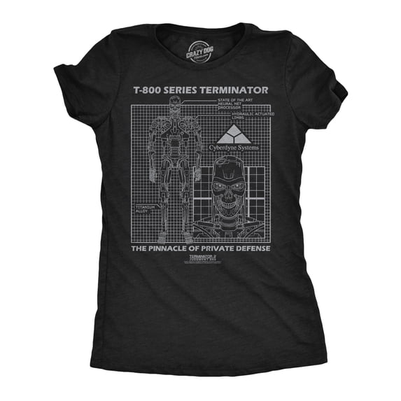 Womens Funny T Shirts T-800 Schematic Retro Terminator 2 Movie Tee For Ladies Womens Graphic Tees