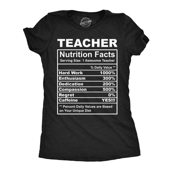 Womens Funny T Shirts Teacher Nutrition Facts Sarcastic Teaching Graphic Novelty Tee For Ladies Womens Graphic Tees