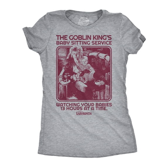 Womens Funny T Shirts The Goblin Kings Babysitting Service Jim Henson's Labyrinth Movie Tee For Ladies Womens Graphic Tees