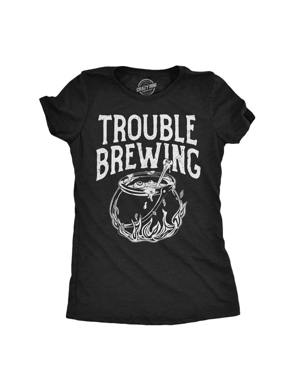 Womens Funny T Shirts Trouble Brewing Sarcastic Halloween Graphic Tee for Ladies Womens Graphic Tees