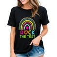 thumbnail image 1 of Womens Funny Test Day Rock the Test Rainbow Shirt Testing Day Gifts Casual Short Sleeve Tops Black X-Large, 1 of 4