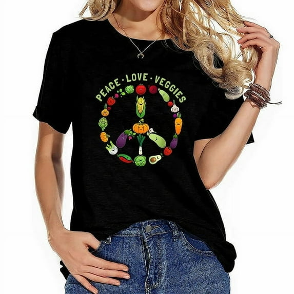 Womens Funny Veggie Art For Women Men Vegan Food Vegetables Themed T-Shirt Black
