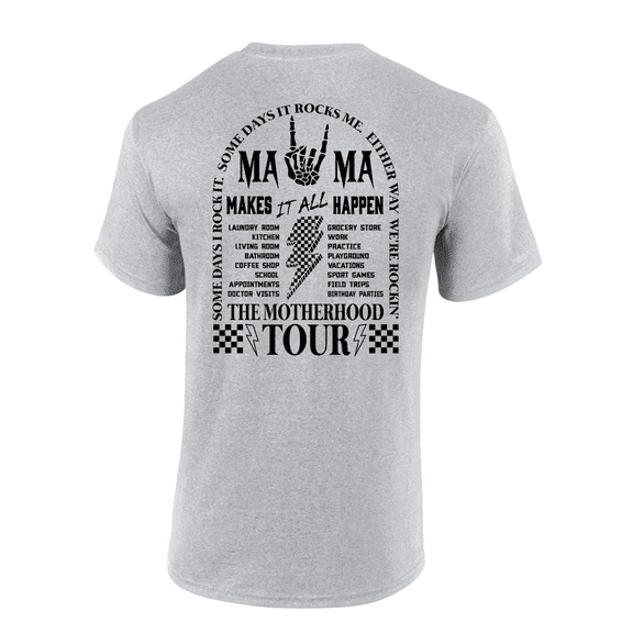 Womens Funny Whimsical Mother's Day Mama World Tour Black Design Ladies Short Sleeve T-Shirt-Sport Grey-3X-Large