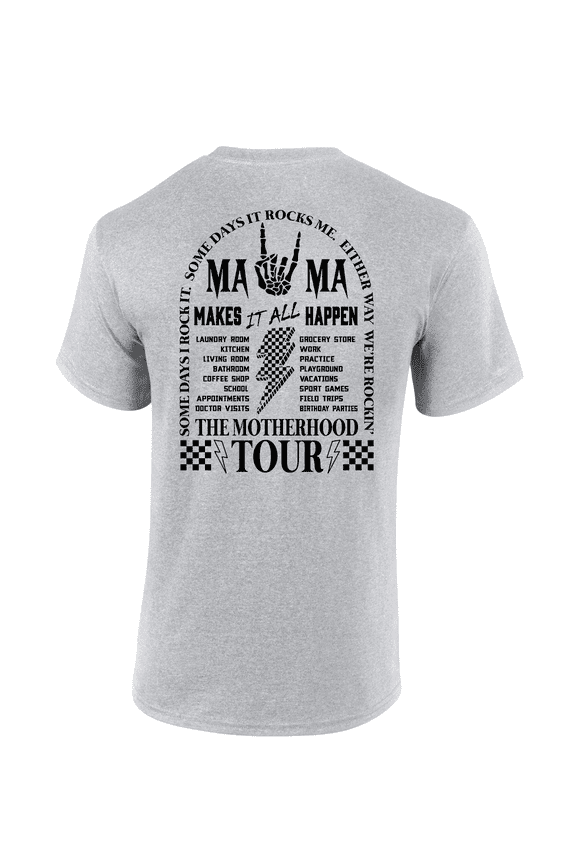 Womens Funny Whimsical Mother's Day Mama World Tour Black Design Ladies Short Sleeve T-Shirt-Sport Grey-3X-Large