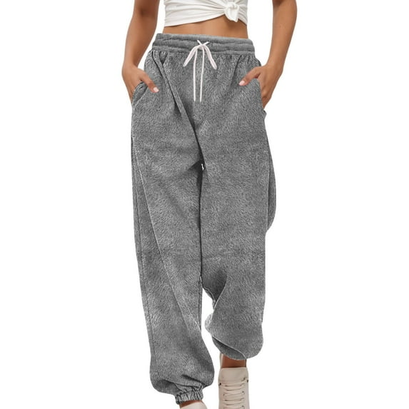 Womens Furry Pants High Waist Casual Joggers Elastic Cuff Comfortable Pants Trousers with Pockets For Everyday Wear and Outdoor Gyujnb,Size:L