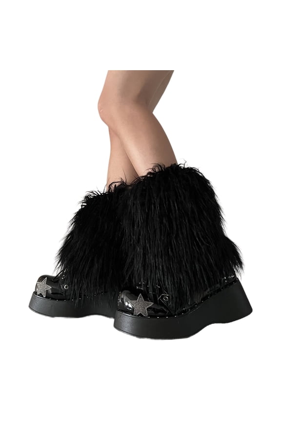 Womens Furry Party Costume Faux Furs Fuzzy Long Boots Shoes Cuffs Cover Leg Warmers/Boot Sleeves/Boot Covers