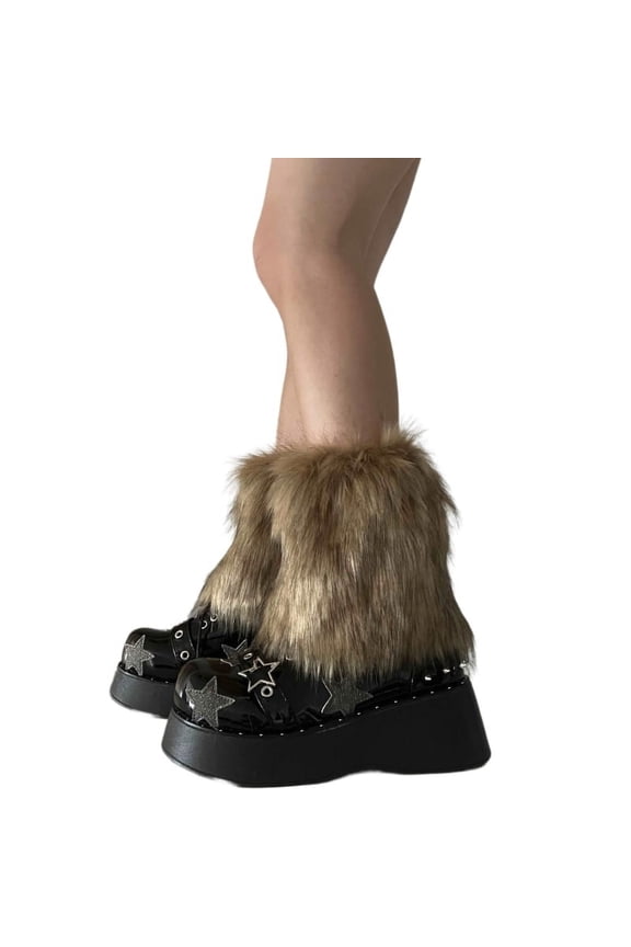 Womens Furry Party Costume Faux Furs Fuzzy Long boot Shoes Cuffs Cover Leg Warmers/Boot Sleeves/Boot Covers