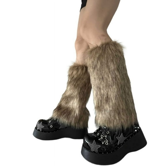 Womens Furry Party Costume Y2K Faux Furs Fuzzy Long Boots Shoes Cuffs Cover Leg Warmers/Boot Sleeves/Boot Covers