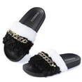 thumbnail image 1 of Womens Furry Slippers Open Toe House Casual Flat Slides Sandals Indoor Outdoor, 1 of 7