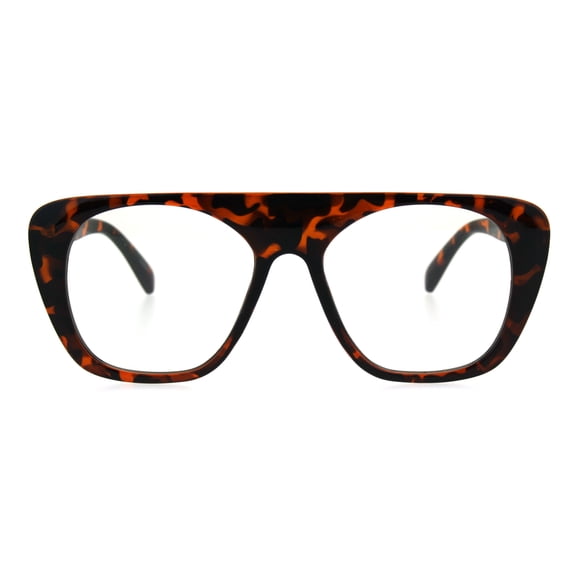Womens Futurism Flat Top Mob Retro Plastic Clear Lens Eye Glasses Tortoise