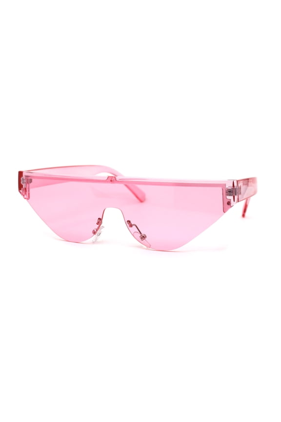Womens Futuristic Flat Top Half Rim Cat Eye Sunglasses All Pink
