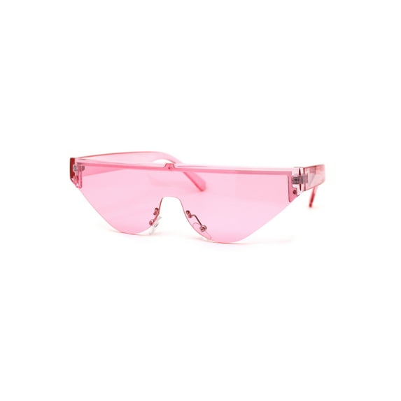 Womens Futuristic Flat Top Half Rim Cat Eye Sunglasses All Pink
