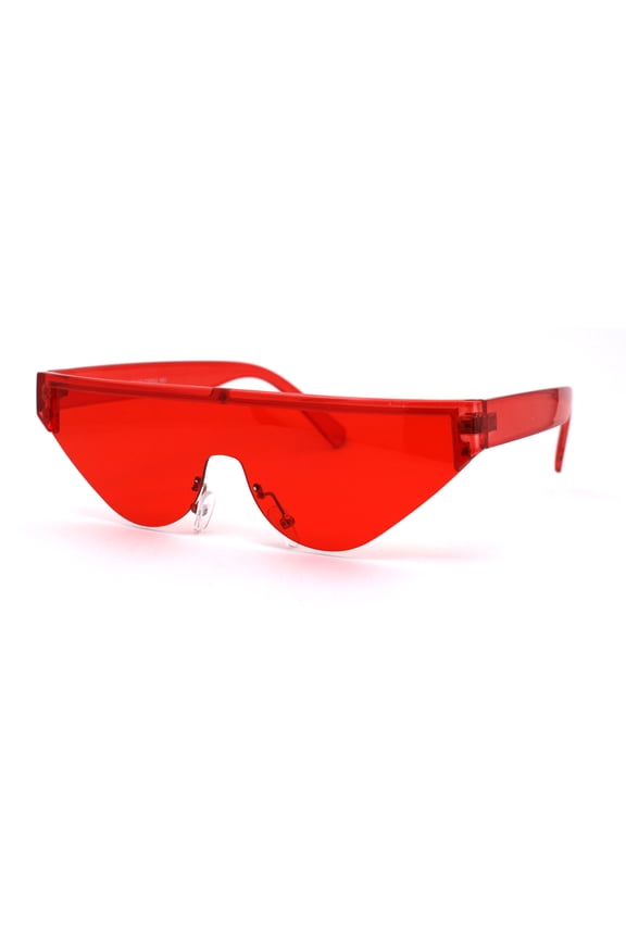 Womens Futuristic Flat Top Half Rim Cat Eye Sunglasses All Red