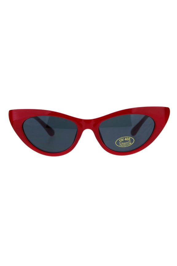 Womens Futuristic Retro Narrow Goth Cat Eye Plastic Sunglasses Red