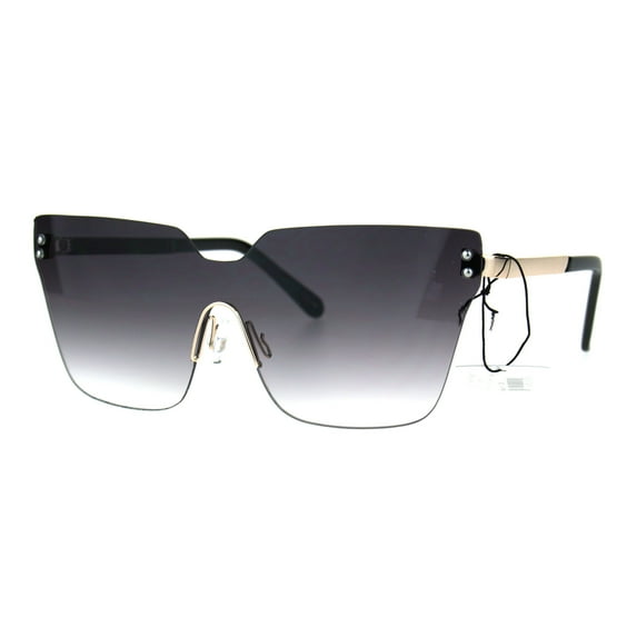 Womens Futuristic Robotic Rimless Oversize Cateye Hornrim Sunglasses Smoke