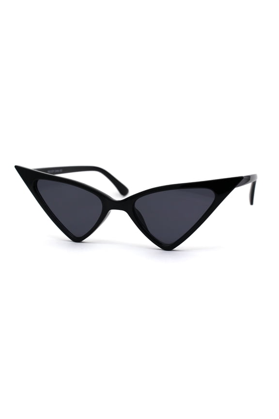 Womens Futuristic Triangular Thin Plastic 80s Cat Eye Sunglasses All Black