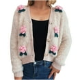 thumbnail image 1 of Womens Fuzzy Cardigan Sweater Long Sleeve Floral Cardigans Button Front Fluffy V Neck Sweaters Beige, L, 1 of 5