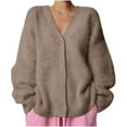 thumbnail image 1 of Womens Fuzzy Cardigan Sweater Long Sleeve V-Neck Button Down Shirts Top Slouchy Furry Knit Sweaters, 1 of 5