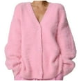thumbnail image 1 of Womens Fuzzy Cardigan Sweater V Neck Long Sleeve Button Down Slouchy Furry Knit Sweaters 2025, 1 of 3