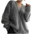 thumbnail image 1 of Womens Fuzzy Cardigan Sweater V Neck Long Sleeve Button Down Slouchy Furry Knit Sweaters 2025, 1 of 3