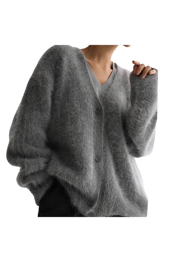 Womens Fuzzy Cardigan Sweater V Neck Long Sleeve Button Down Slouchy Furry Knit Sweaters 2025