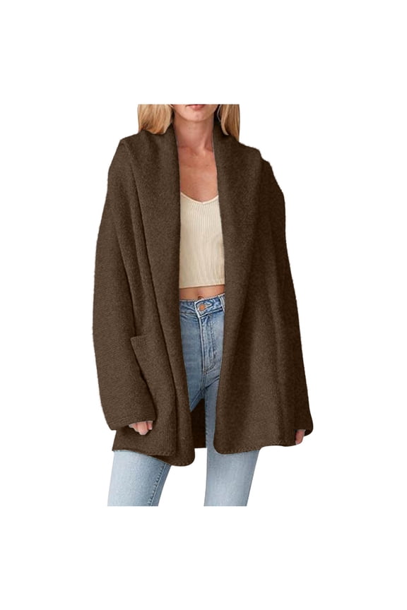 Womens Fuzzy Cardigan Sweaters Winter Mid Length Thick Warm Faux Lamb Wool Lined Jacket Coat