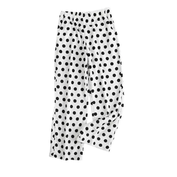 Womens Fuzzy Flannel Pajama Pants Comfy Soft Fluffy Plush Polka Dot Pj Pants High Waisted Wide Leg Lounge Pants