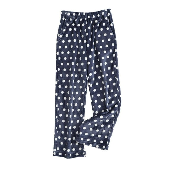 Womens Fuzzy Flannel Pajama Pants Comfy Soft Fluffy Plush Polka Dot Pj Pants High Waisted Wide Leg Lounge Pants