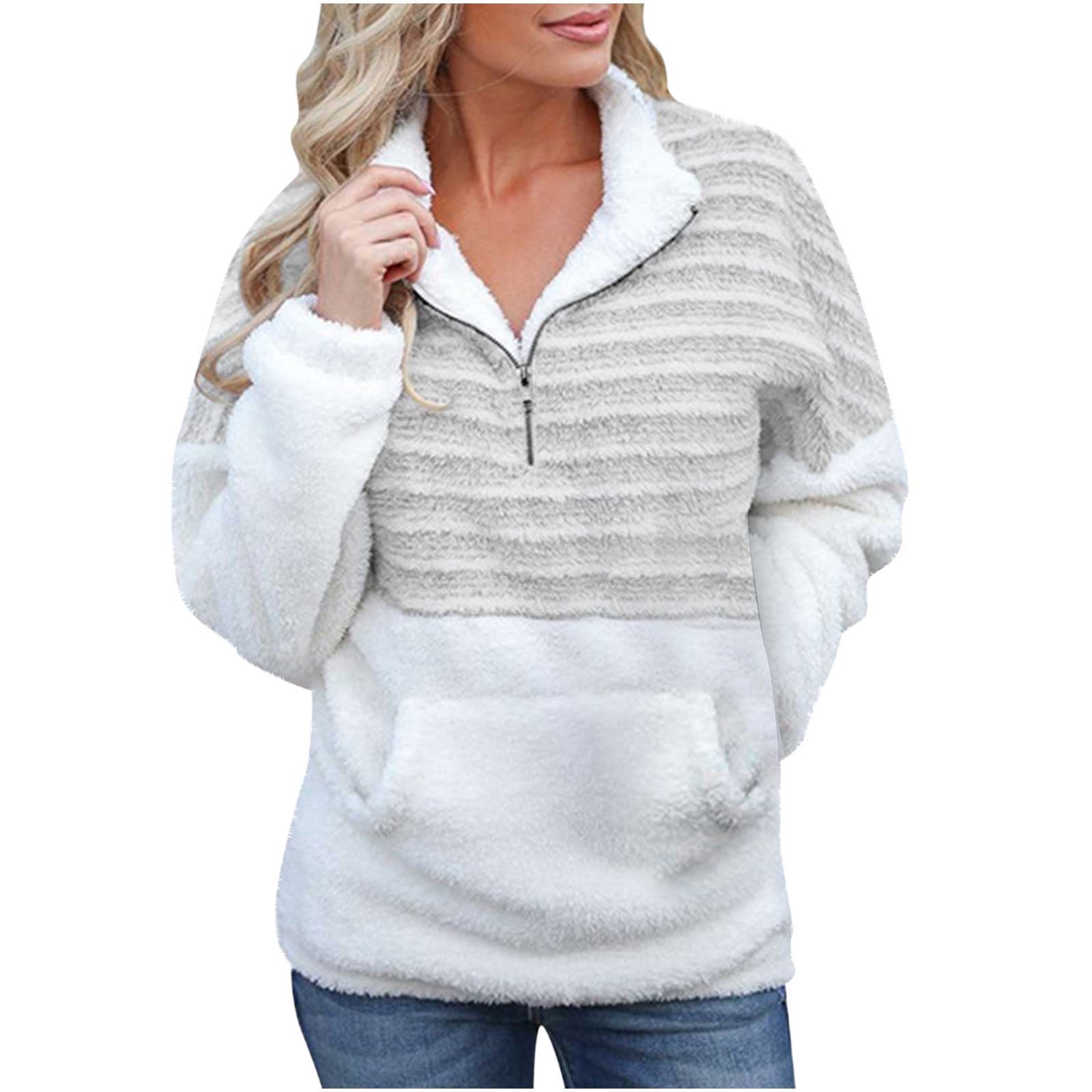 Women's Half Zip Long Sleeve Fleece Sweatshirt With Pockets Ladies