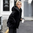 thumbnail image 1 of Womens Fuzzy Fleece Hooded Jacket Plus Size Zip up Coat Trendy Winter Soft Warm Outerwear with Pocket New Black XXL, 1 of 3