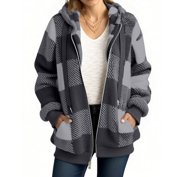 Womens Fuzzy Fleece Hoodies Jacket, Zip up Oversized Fleece Jackets Loungewear Winter Warm Outwear Coat with Pockets Dark Gray L , Fleece Pullover Lady
